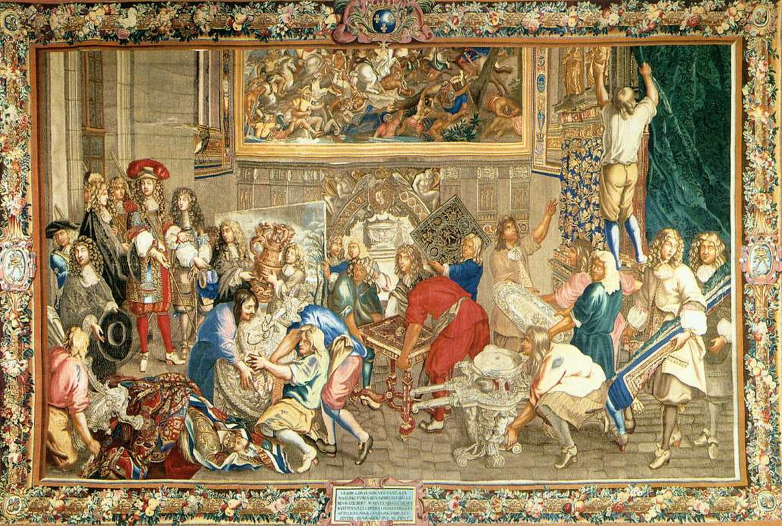 Louis XIV visitant la manufacture des Gobelins le 15 octobre 1667, tapisserie de l’Histoire du Roi tissée aux Gobelins d’après Charles Le Brun. La manufacture où travaillera, un siècle plus tard, Jean Charles Bessin, gendre des Gagneux ; un